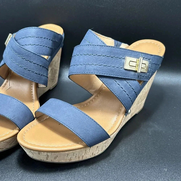 Tommy Hilfiger Wedge Women’s 10 M Blue Strap 4.5” Heel Cork Slip On - Picture 2 of 8